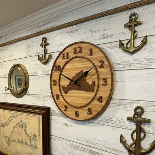 Handcrafted bamboo wall clock with Martha's Vineyard design