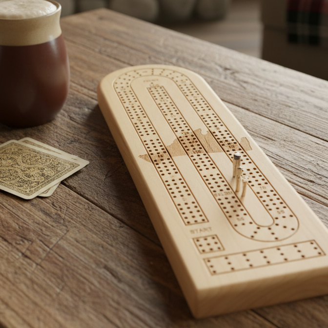 Wooden cribbage board with Martha's Vineyard map