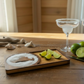 Martha's Vineyard Bamboo margarita salt rimmer board with glasses