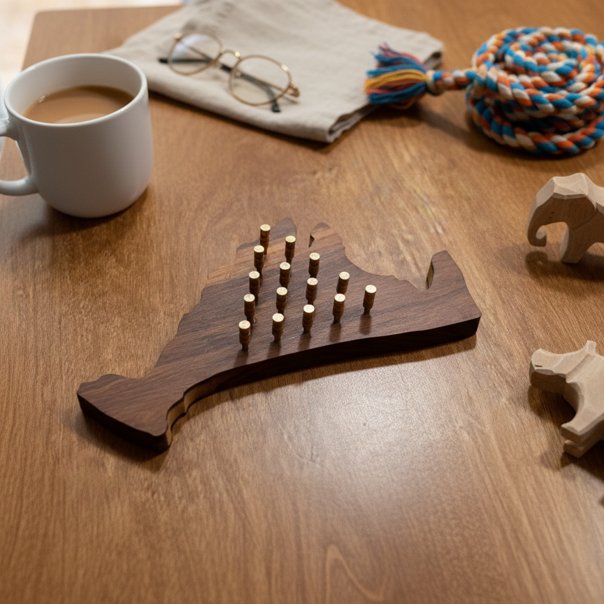 Solid wood Martha’s Vineyard peg puzzle board with coffee and other games
