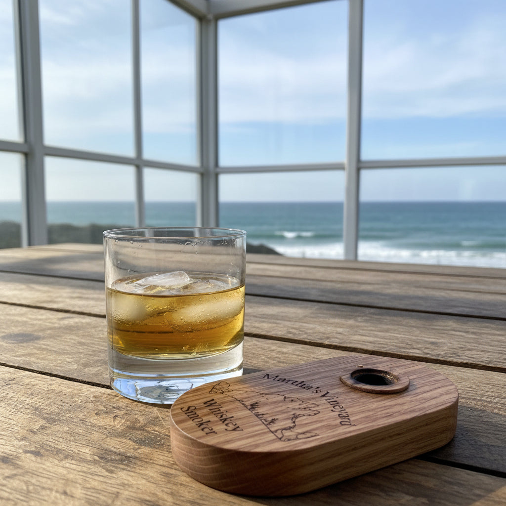 handcrafted whiskey smoker with glass of whiskey