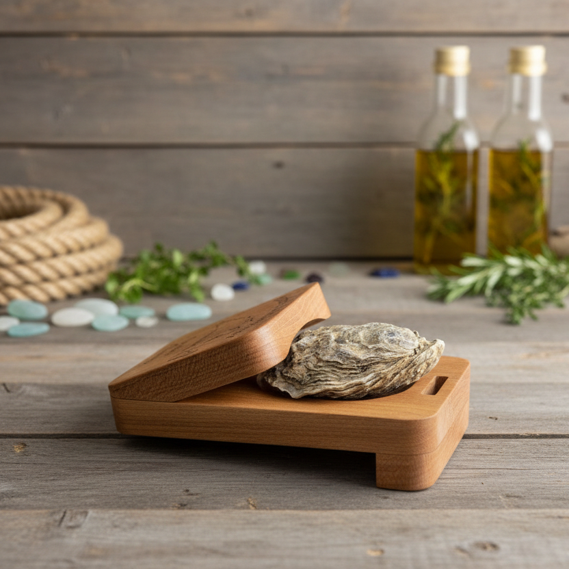 Oyster Clamp with Rustic Seaside Kitchen Background