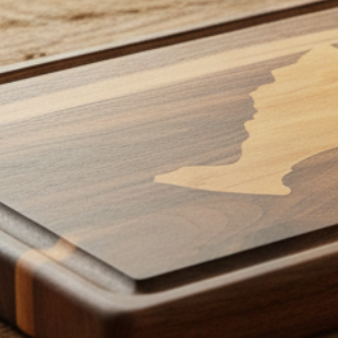 Walnut edge grain cutting board close up
