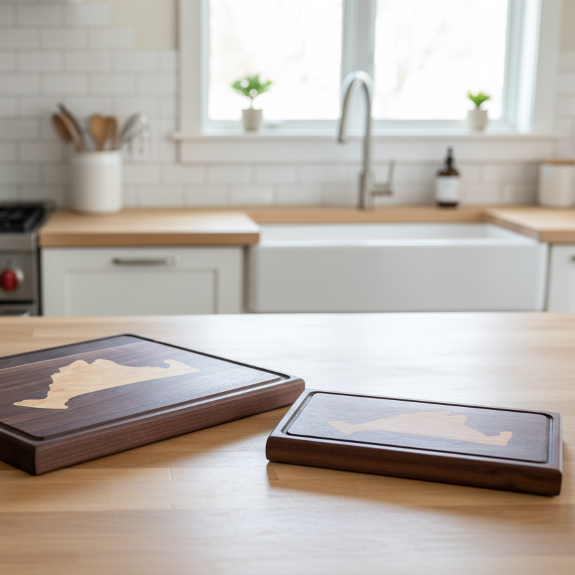 Walnut edge grain cutting board in both sizes